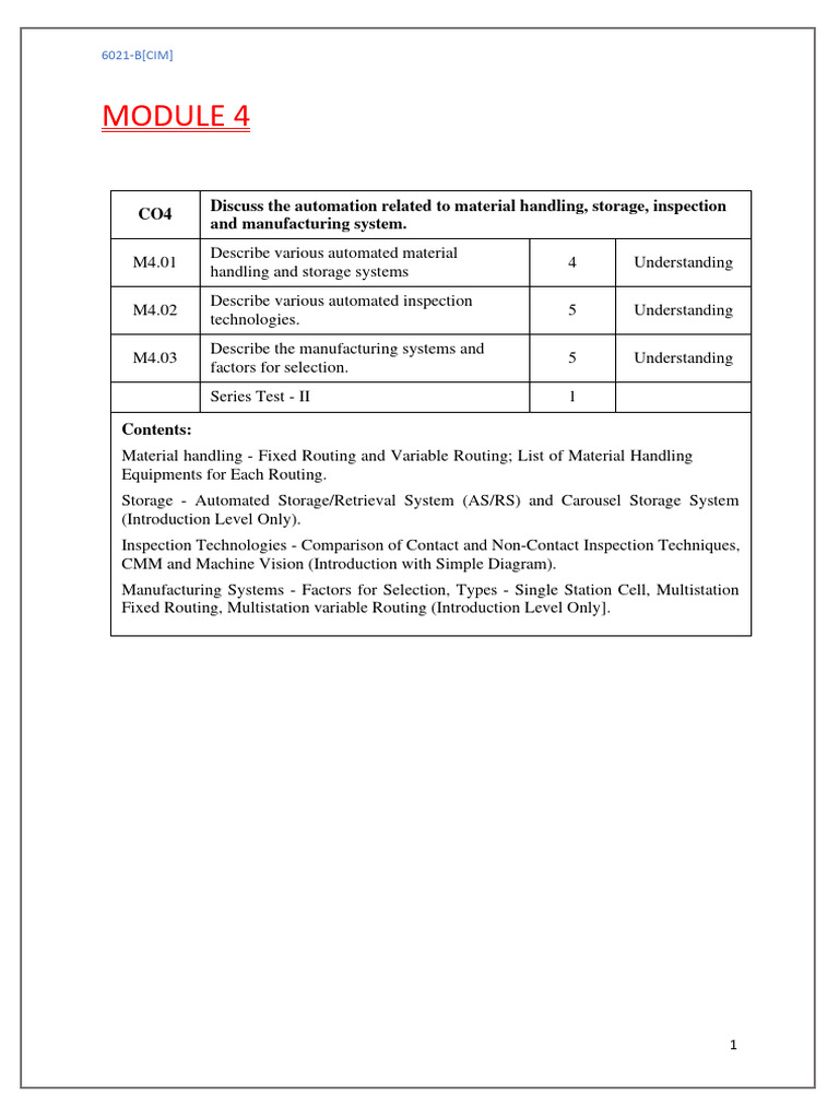 6021 m4 Notes | PDF | Warehouse | Automation