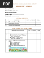 Speaking Test Up 1 - Mrs. Thu Hoa