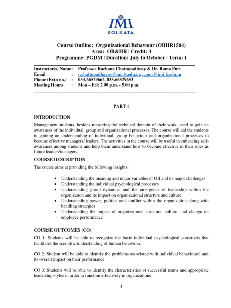Organizational Behaviour Course Overview | PDF | Job Satisfaction ...
