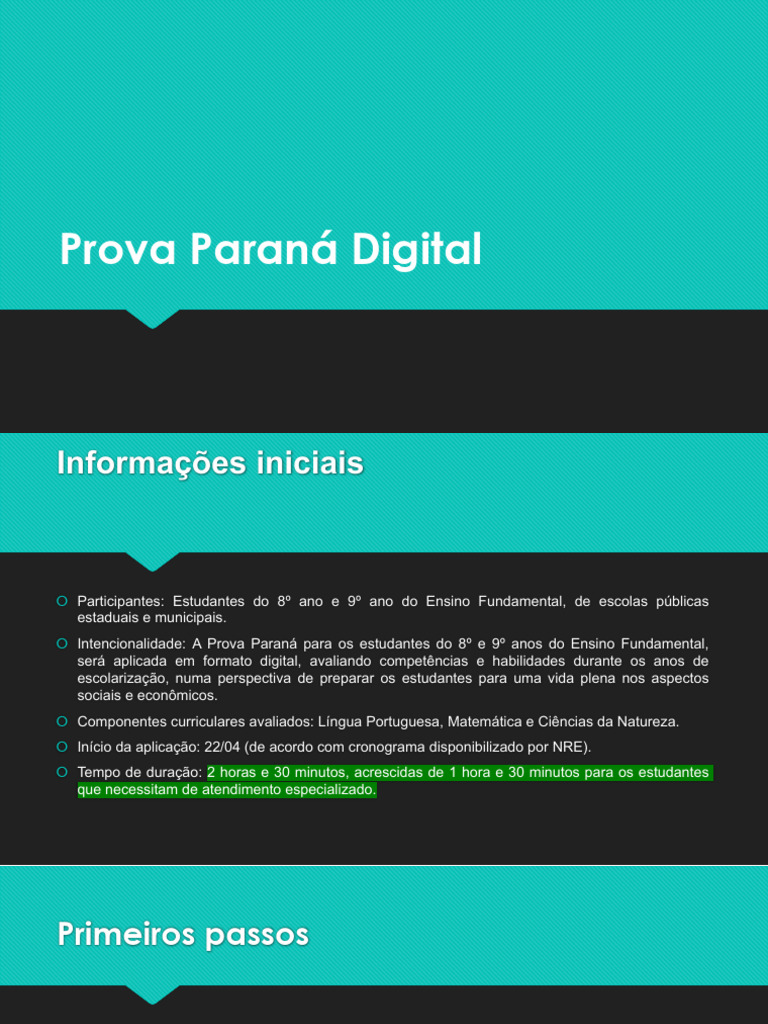 Prova Paraná Digital 2025: Guia de Aplicação | PDF | Tablets | Janela ...