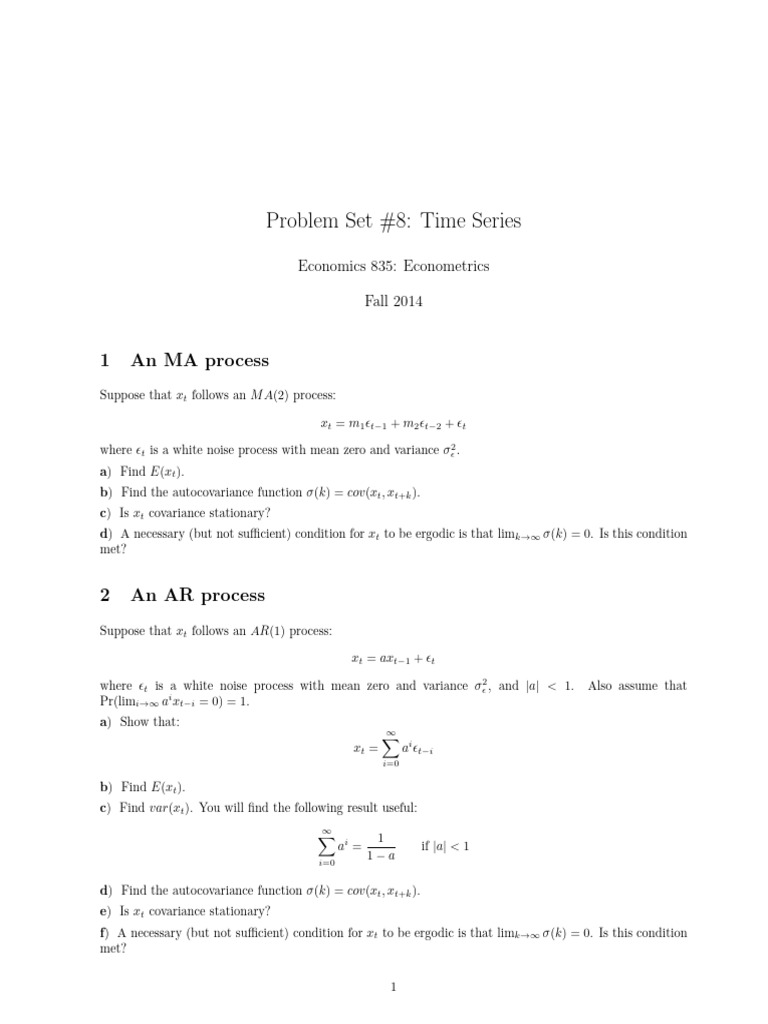 Time Series Analysis Problem Set | PDF | Stationary Process ...