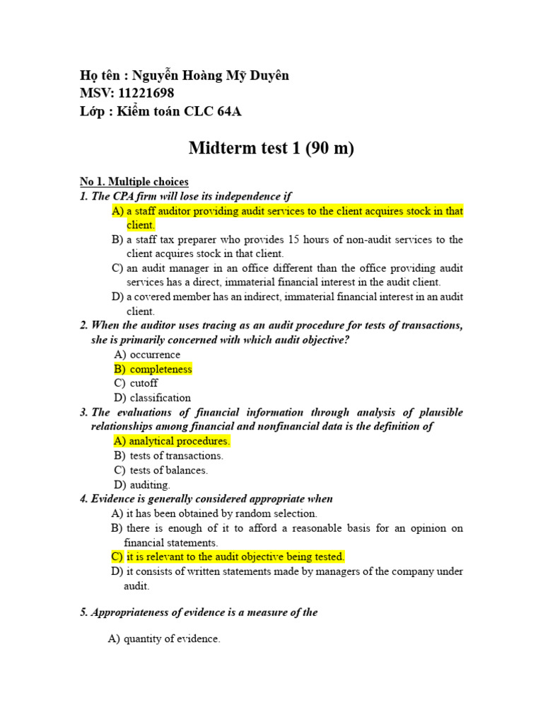 Midterm Test 1 Pdf Audit Internal Control