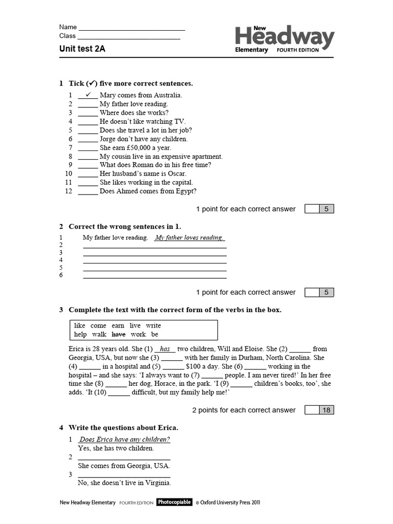 Hw Elem Trd Unit Test 02a Pdf Linguistics