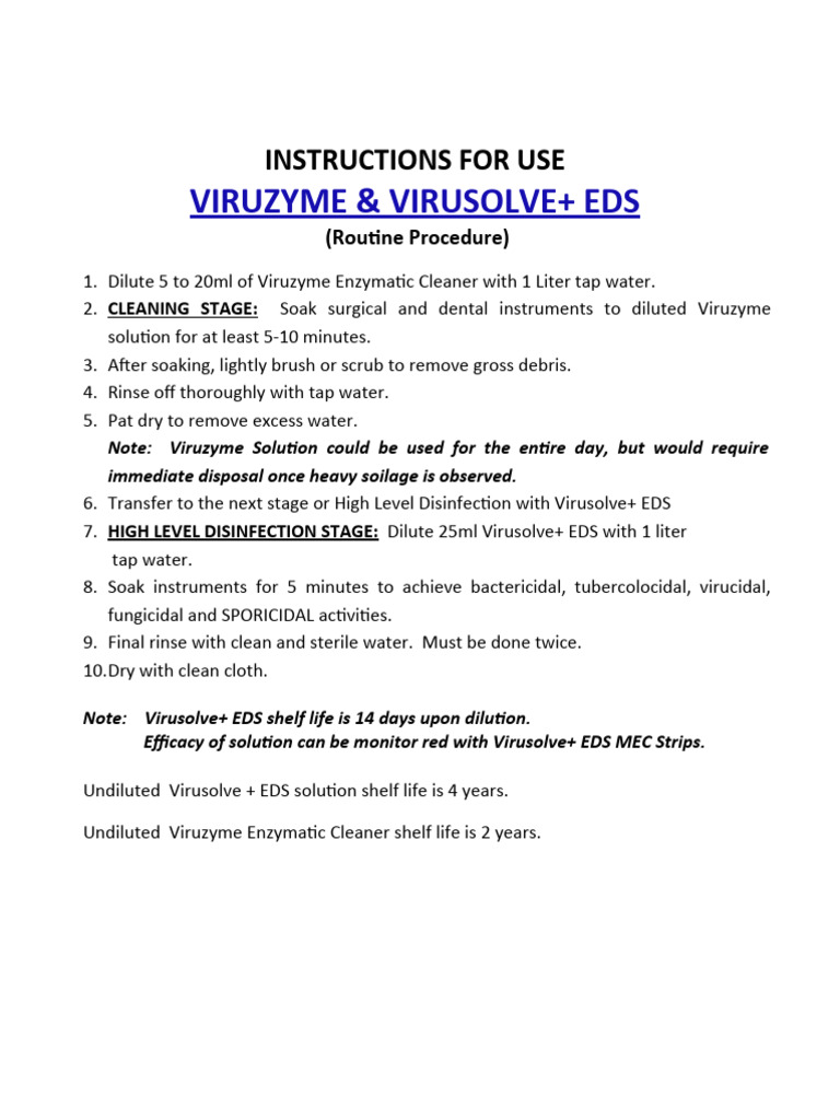 Viruzyme & Virusolve EDS Instructions | PDF