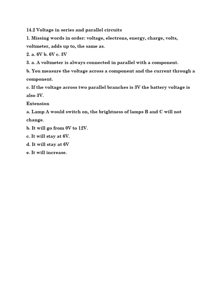 Voltage in Series and Parallel Circuits | PDF