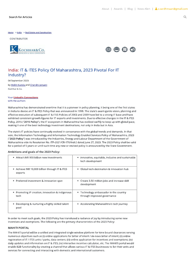IT & ITES Policy of Maharashtra, 2023 | PDF