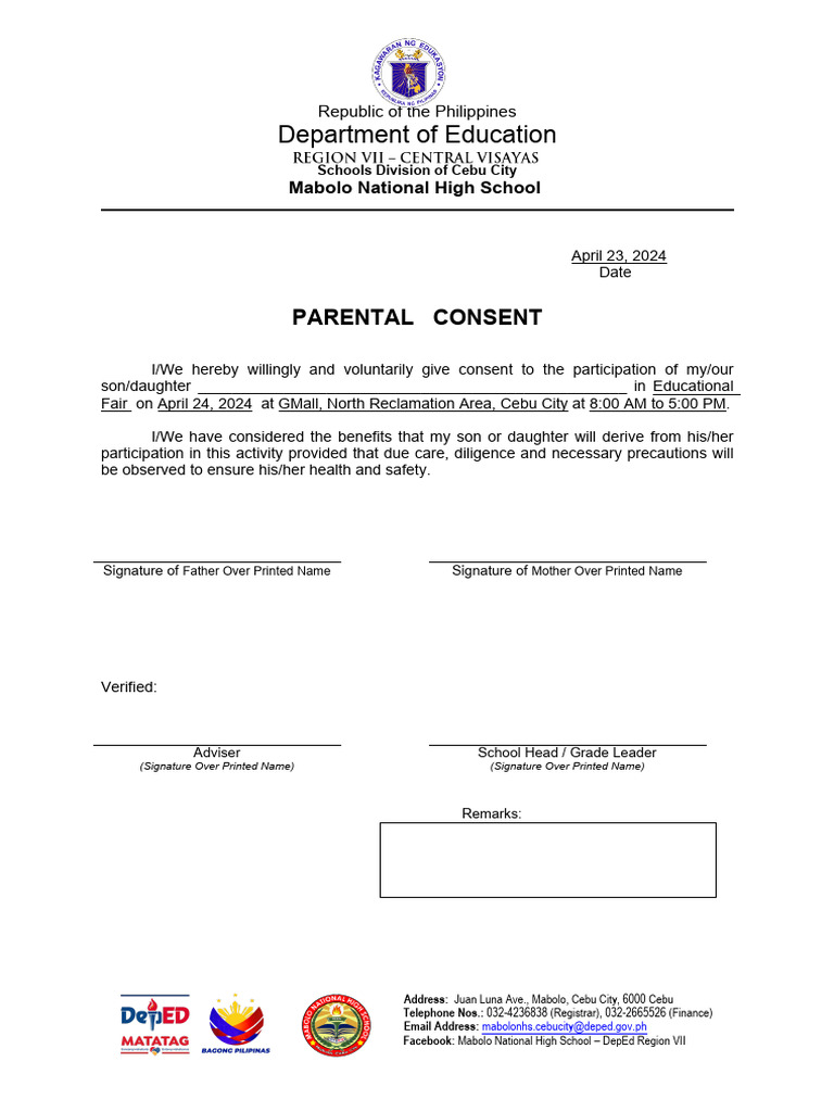 Parental Consent for Educational Fair | PDF