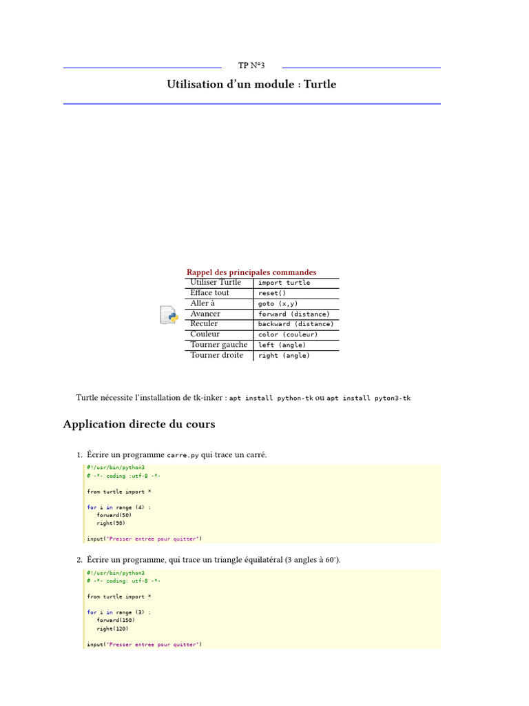 Utilisation du module Turtle en Python | PDF | Géométrie euclidienne ...