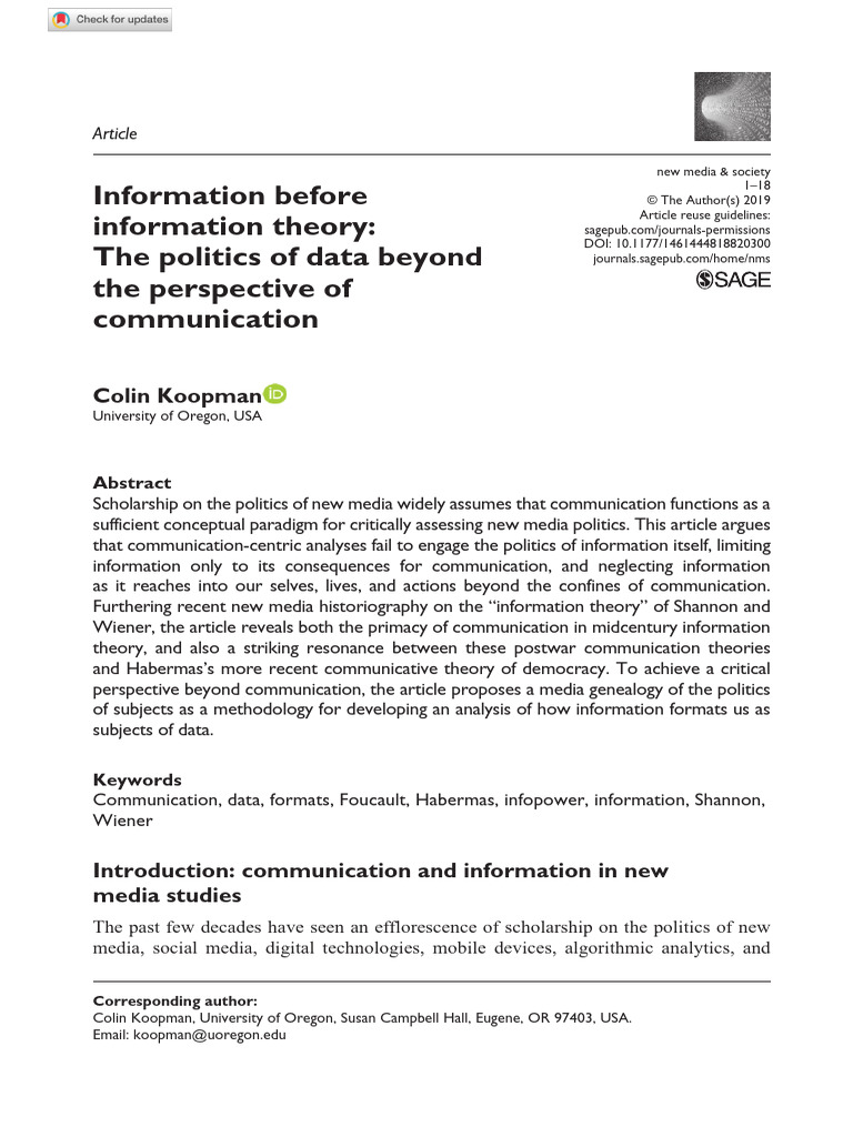 Koopman information before information theory pdf communication