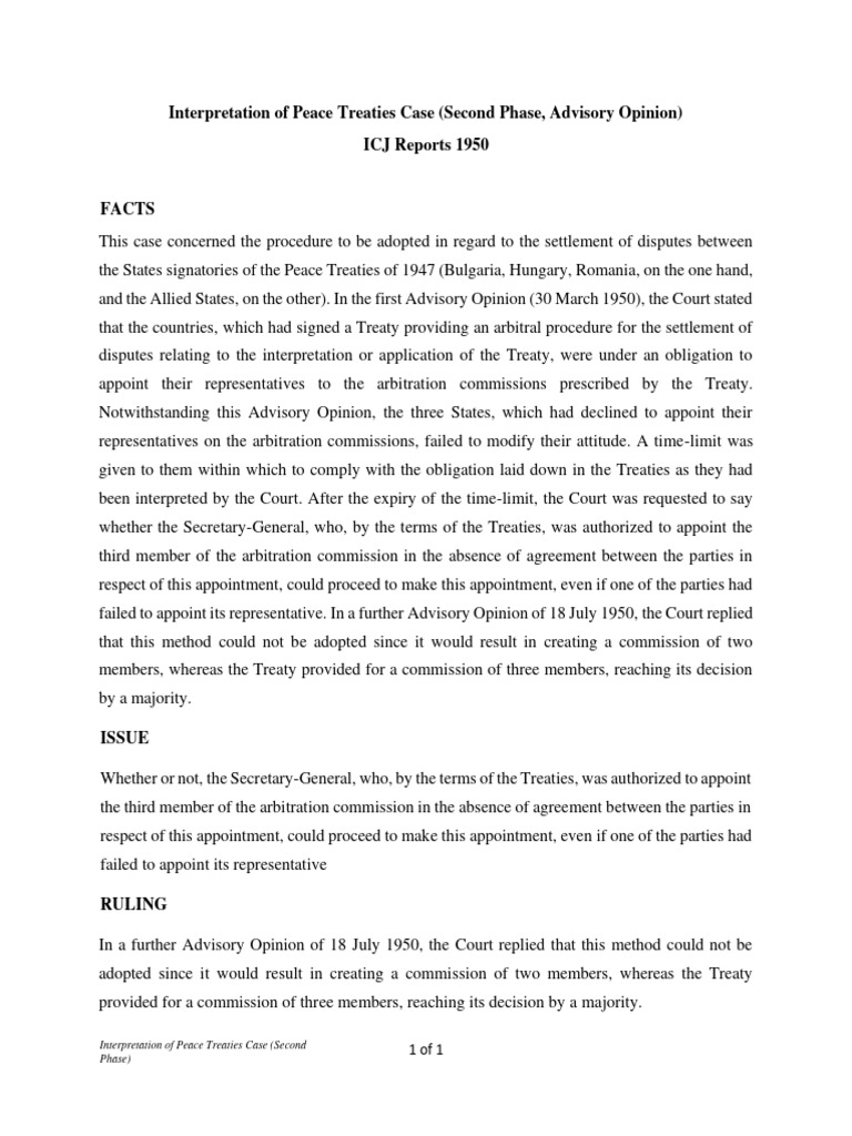 Advisory Opinion on Peace Treaties Case | PDF