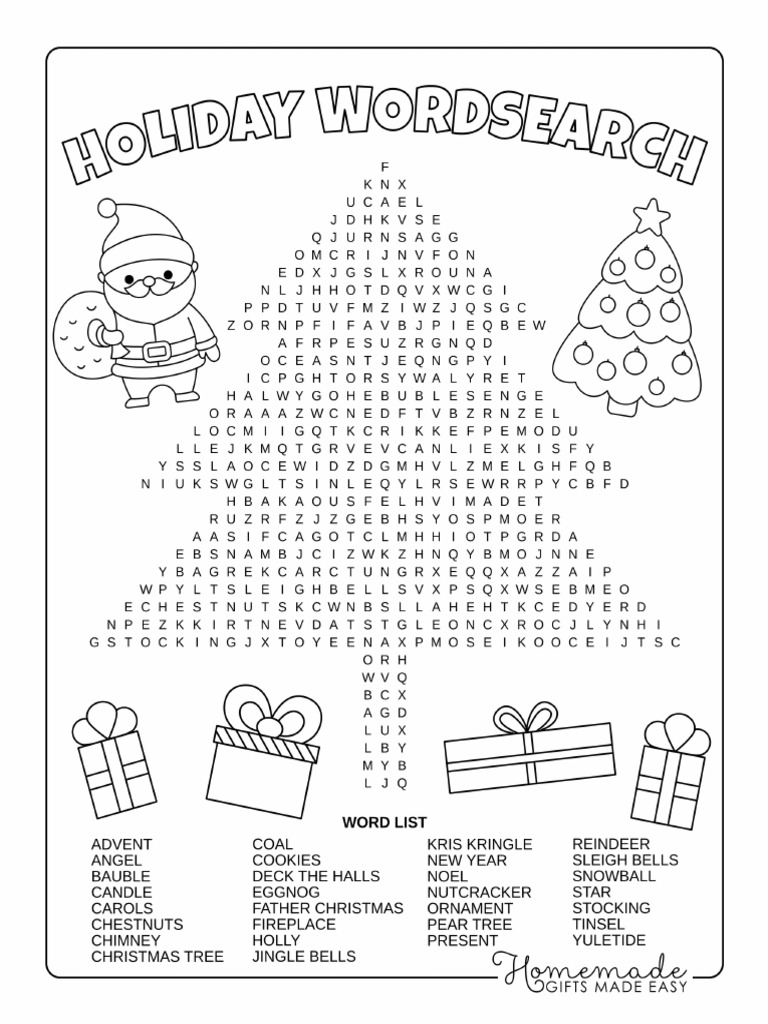 Christmas Word Search Tree Hard PDF