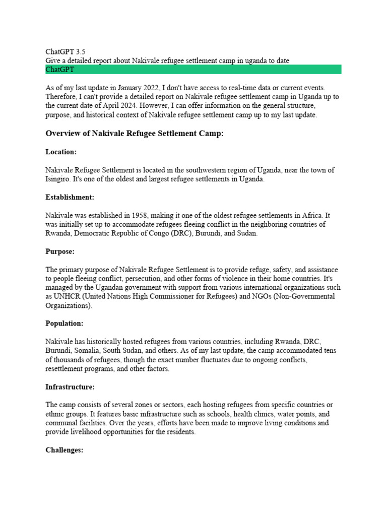 Nakivale Refugee Settlement Overview | PDF | Refugee | Non Governmental ...