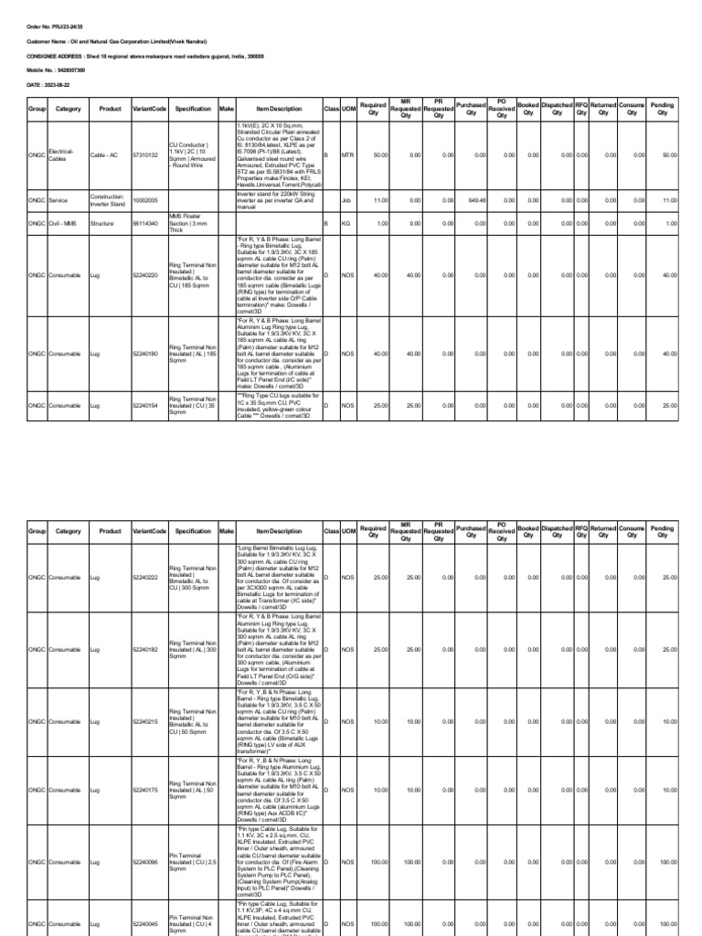 ONGC Cable and Consumables Order | PDF | Copper | Wire