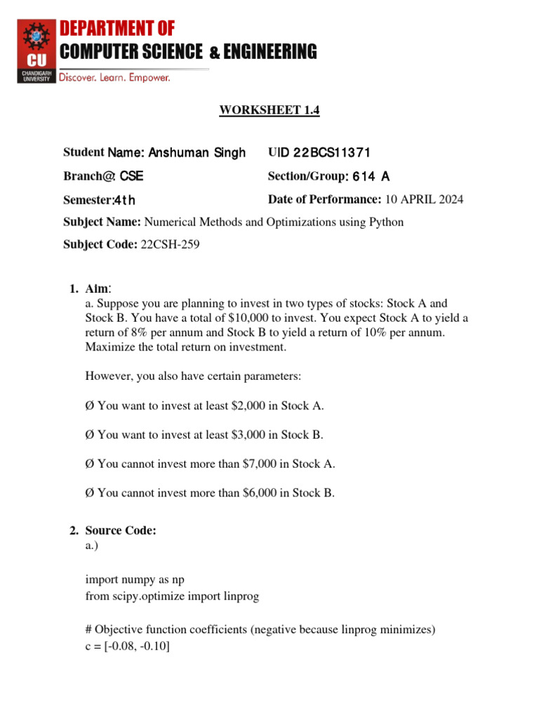Python Worksheet 4 | PDF | Numerical Analysis | Mathematical Analysis