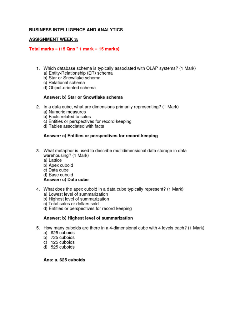 Business Intelligence Assignment Week 3 | PDF | Data Warehouse | Computing