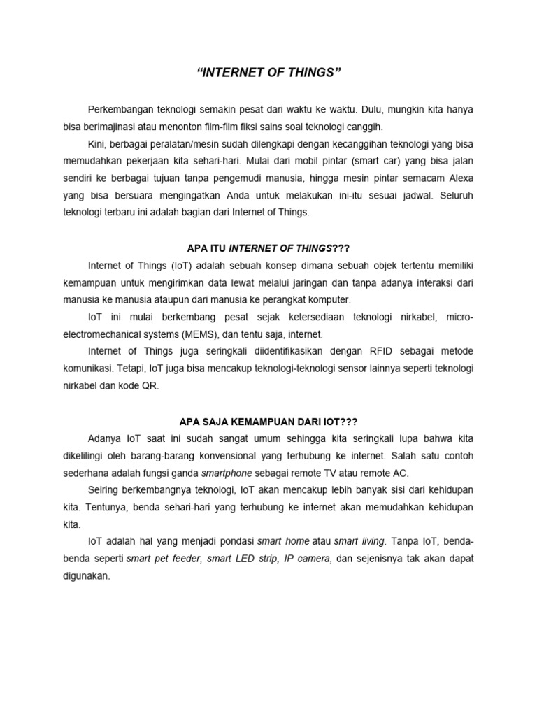Konsep Dasar Internet of Things (IoT) | PDF | Teknologi & Rekayasa