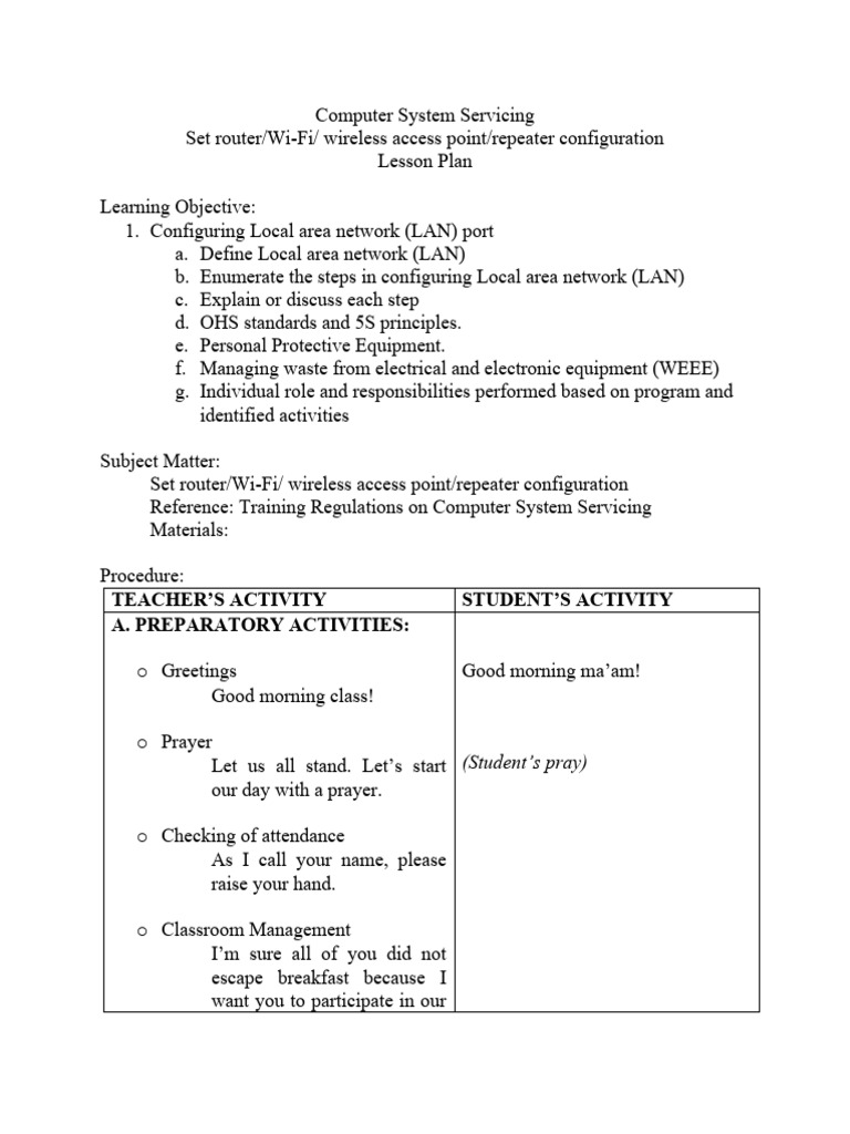 Computer System Servicing Lesson Plan | PDF | Computer Network | Local ...