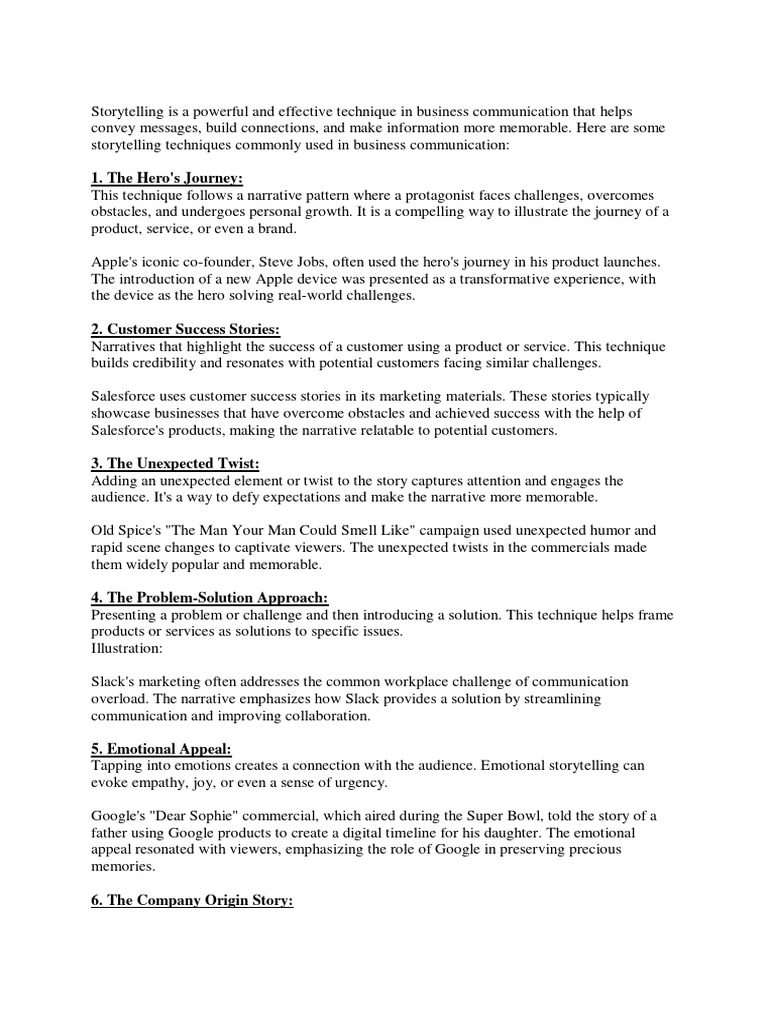 Storytelling Techniques in Business Communication | PDF | Storytelling ...