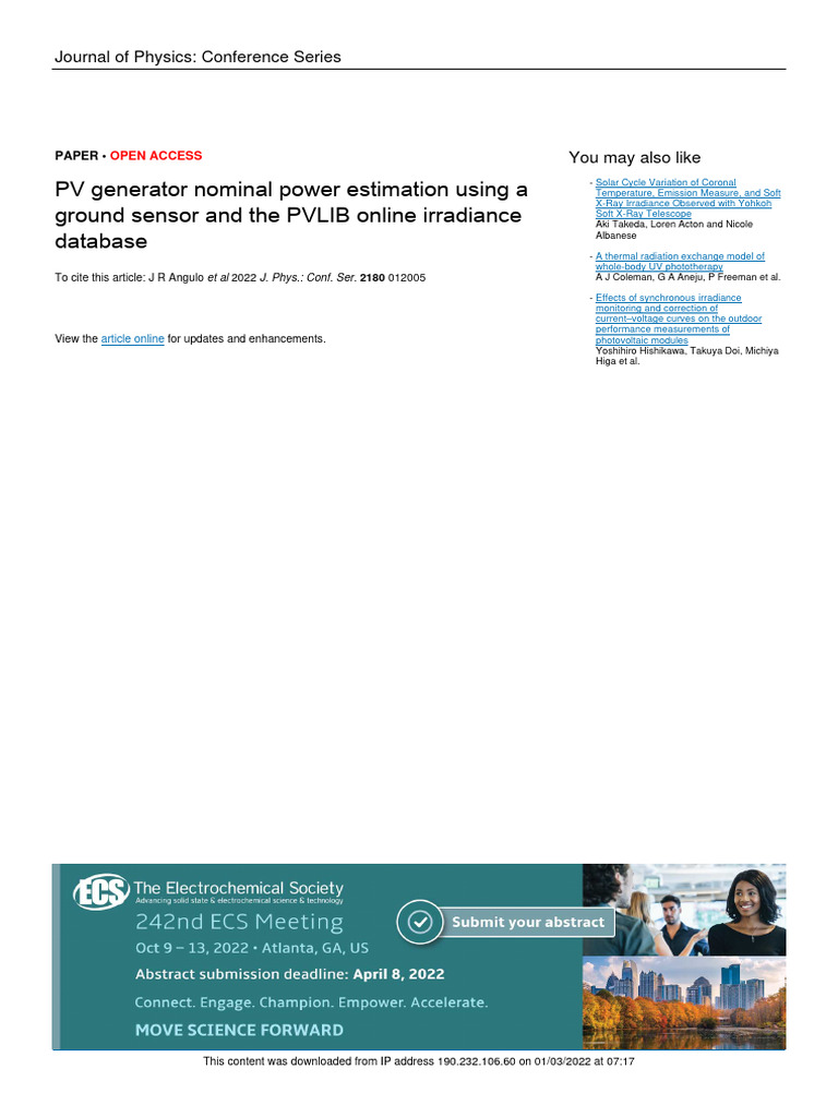 PV Power Estimation Using Ground Sensor | PDF | Photovoltaics ...