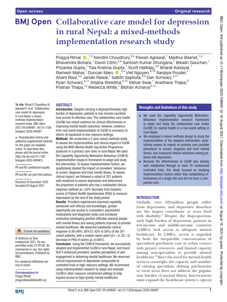 Collaborative Care Model For Depression in Rural N-1 | PDF | Major ...