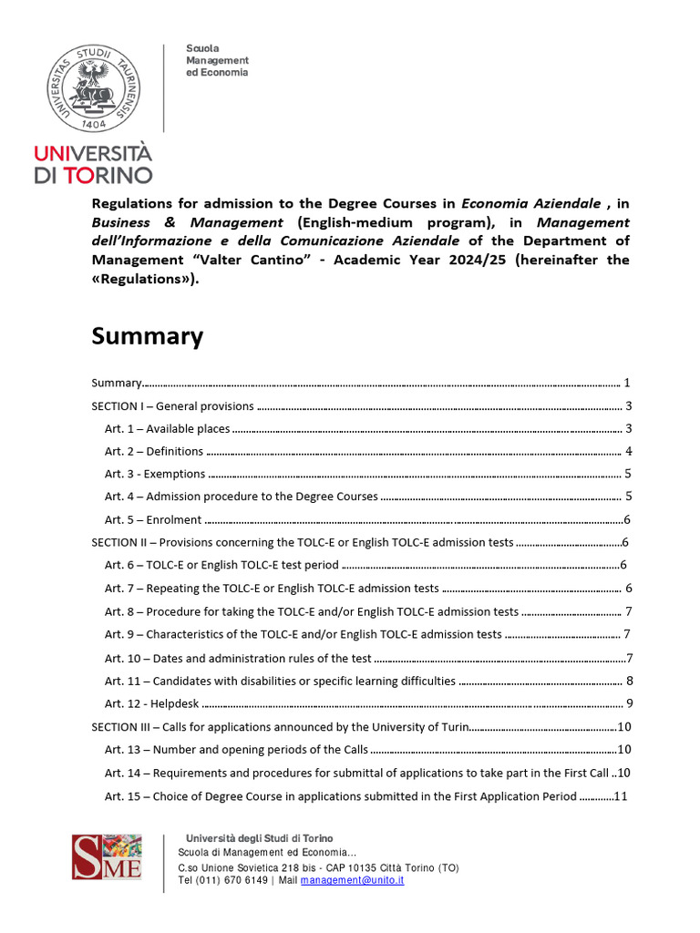 Admission Regulations for Degree Courses 2024 | PDF | Academic Degree ...