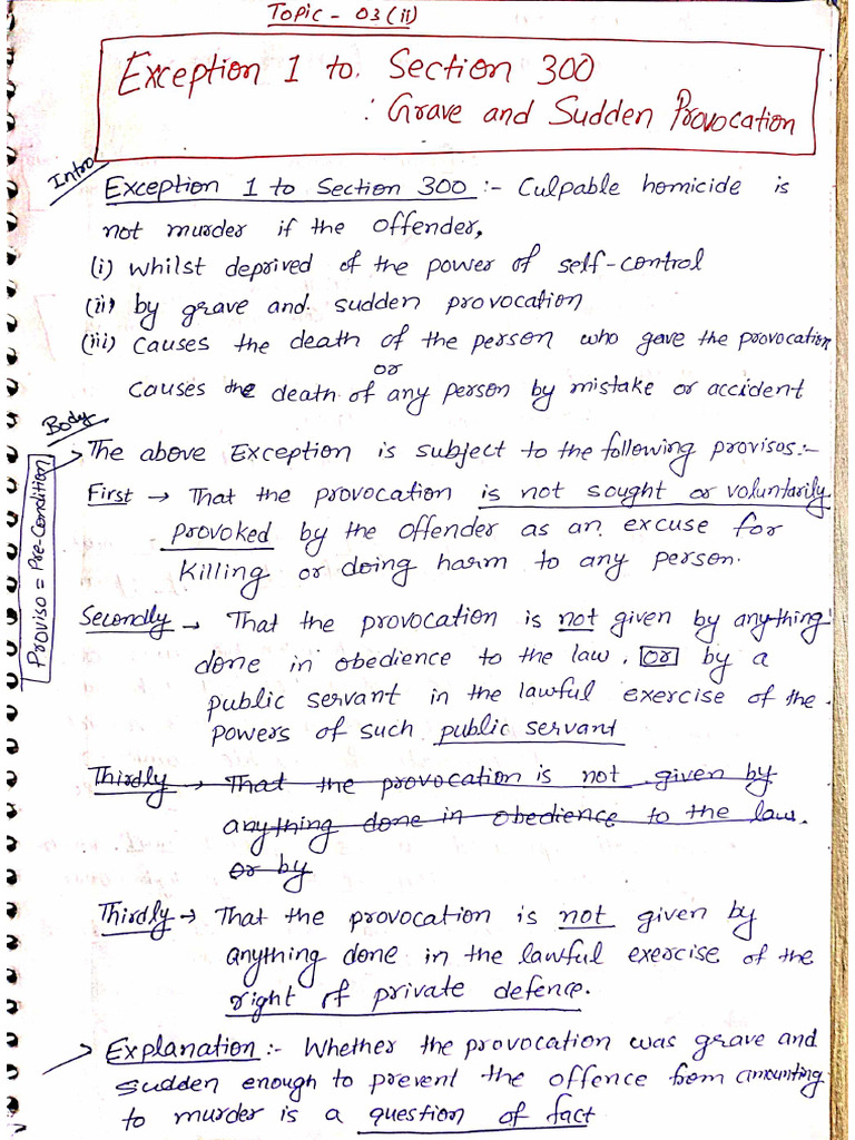 Exception 1 To Section 300 (Criminal Law), Topic - 03 (Ii) | PDF
