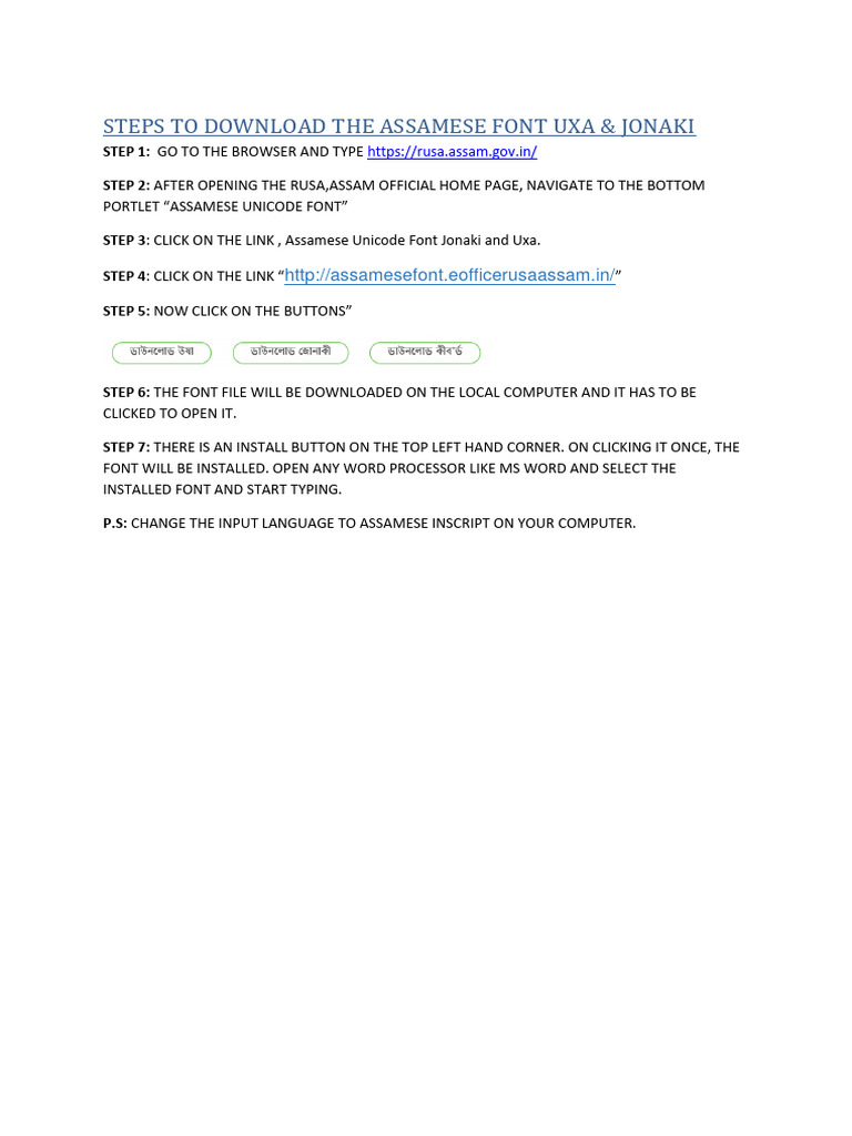 Steps To Download The Assamese Font Uxa Pdf