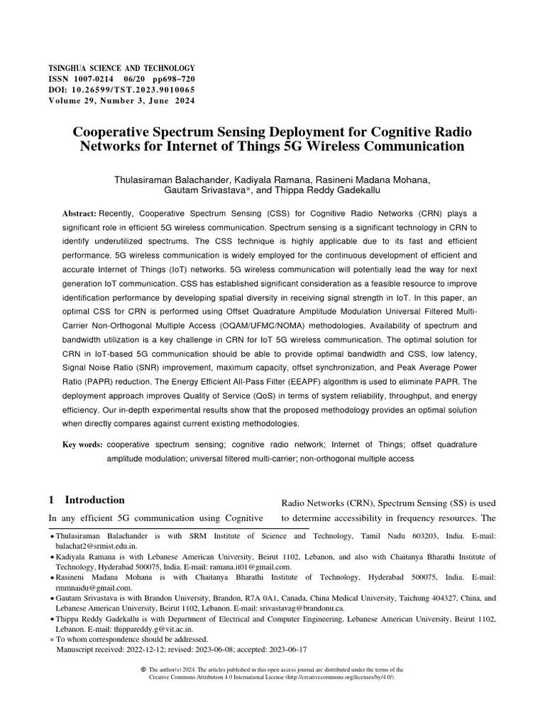 Cooperative Spectrum Sensing in 5G IoT | PDF | Wireless Sensor Network ...