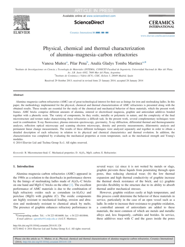 Physical, Chemical and Thermal Characterization of Alumina - Magnesia ...
