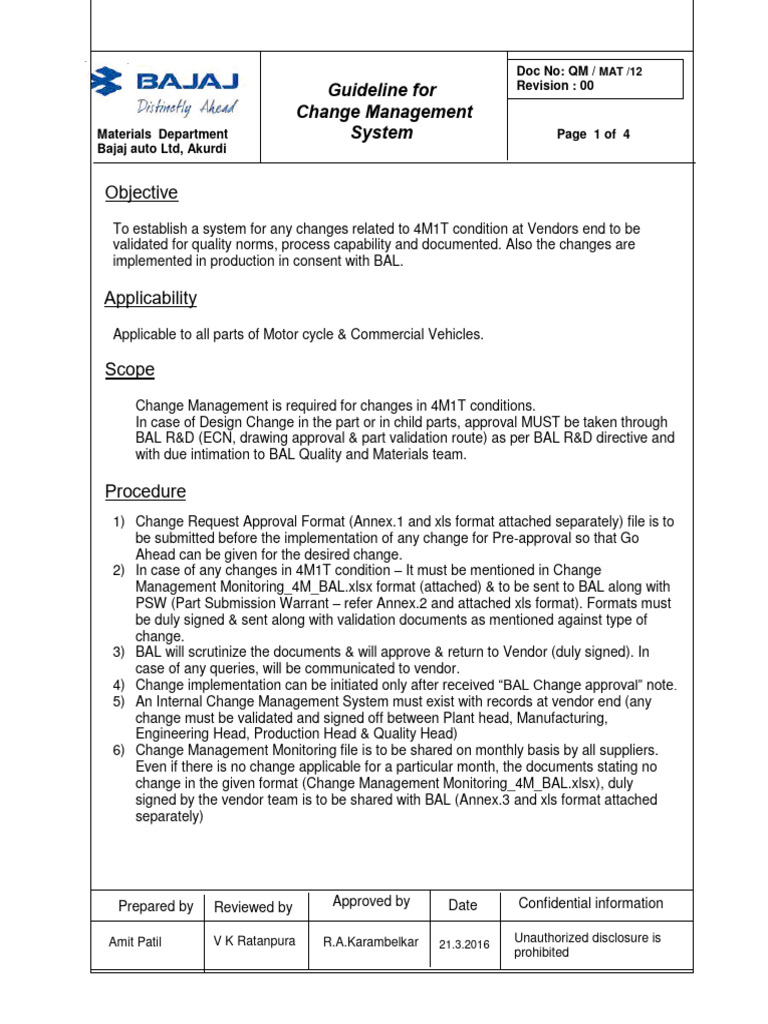4M1T Change Management Guidelines | PDF | Computers | Technology ...