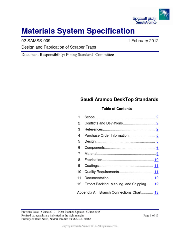 02 Samss 009 | PDF | Pipe (Fluid Conveyance) | Specification (Technical ...