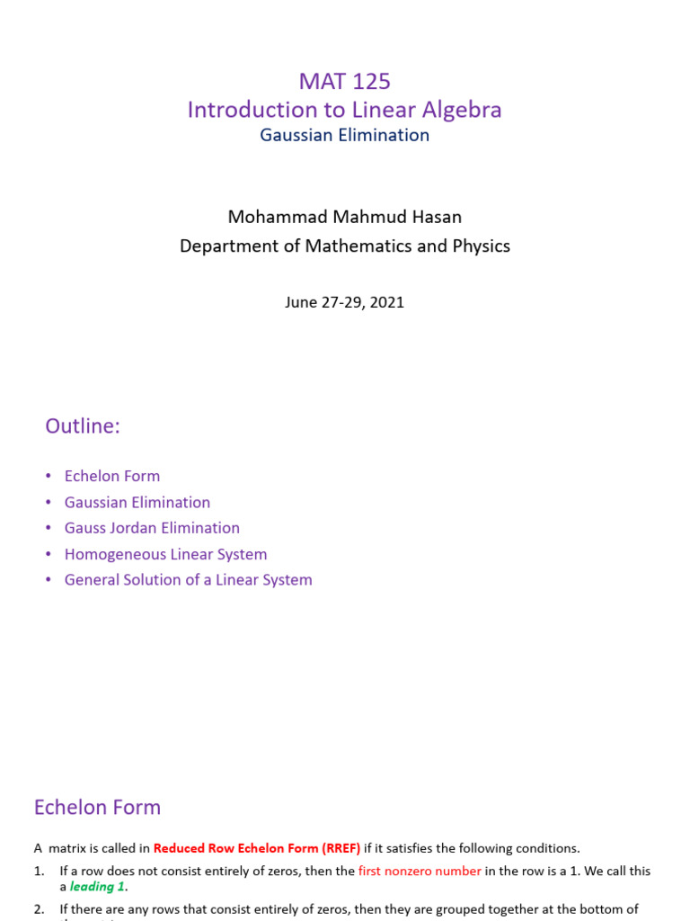 1.2 - Gaussian Elimination | PDF | System Of Linear Equations | Matrix ...