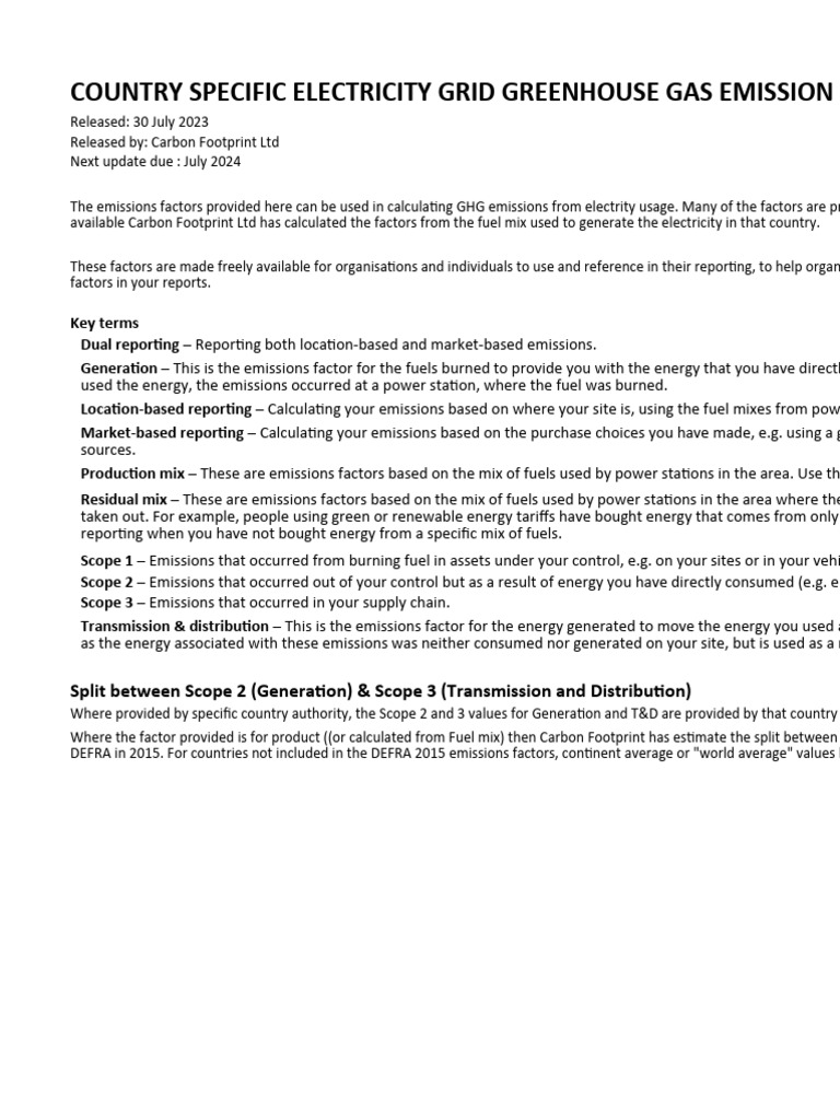 2023 Global Grid Emission Factors | PDF | Carbon Footprint | Emission ...