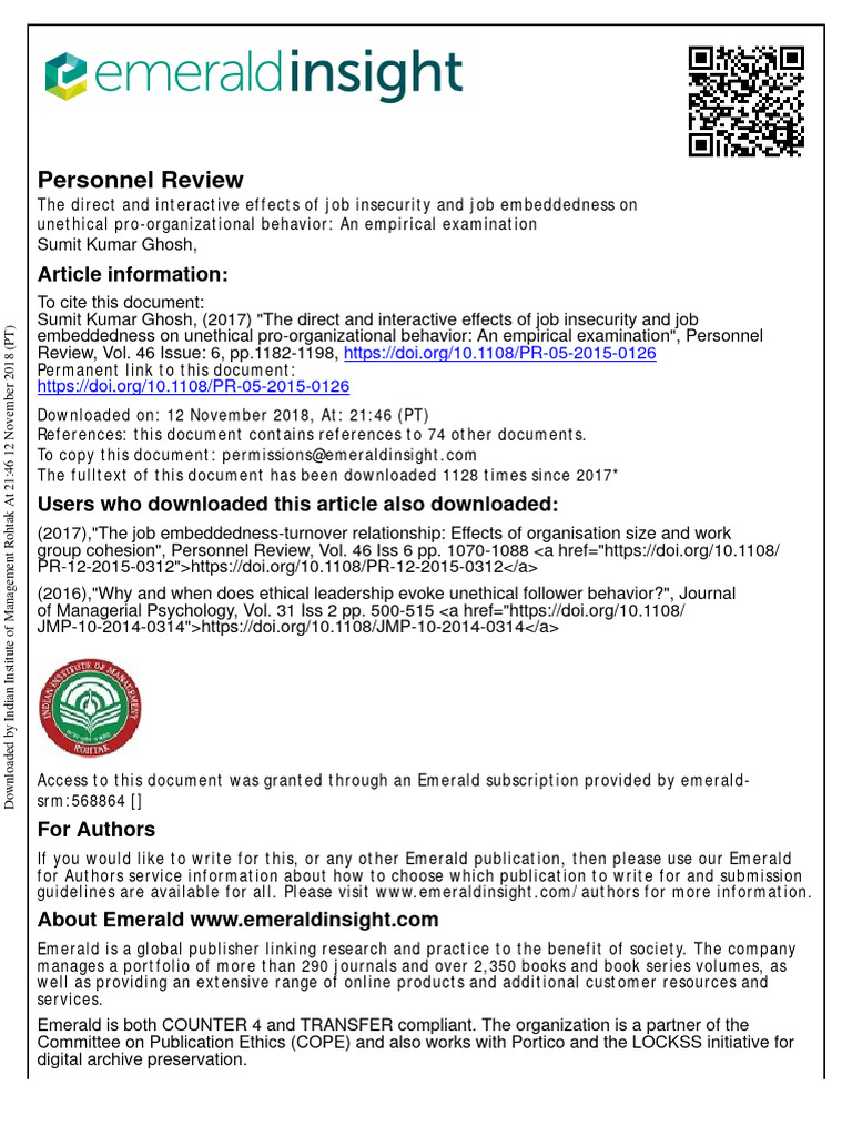 Printed The Direct And Interactive Effects Of Job Insecurity And Job