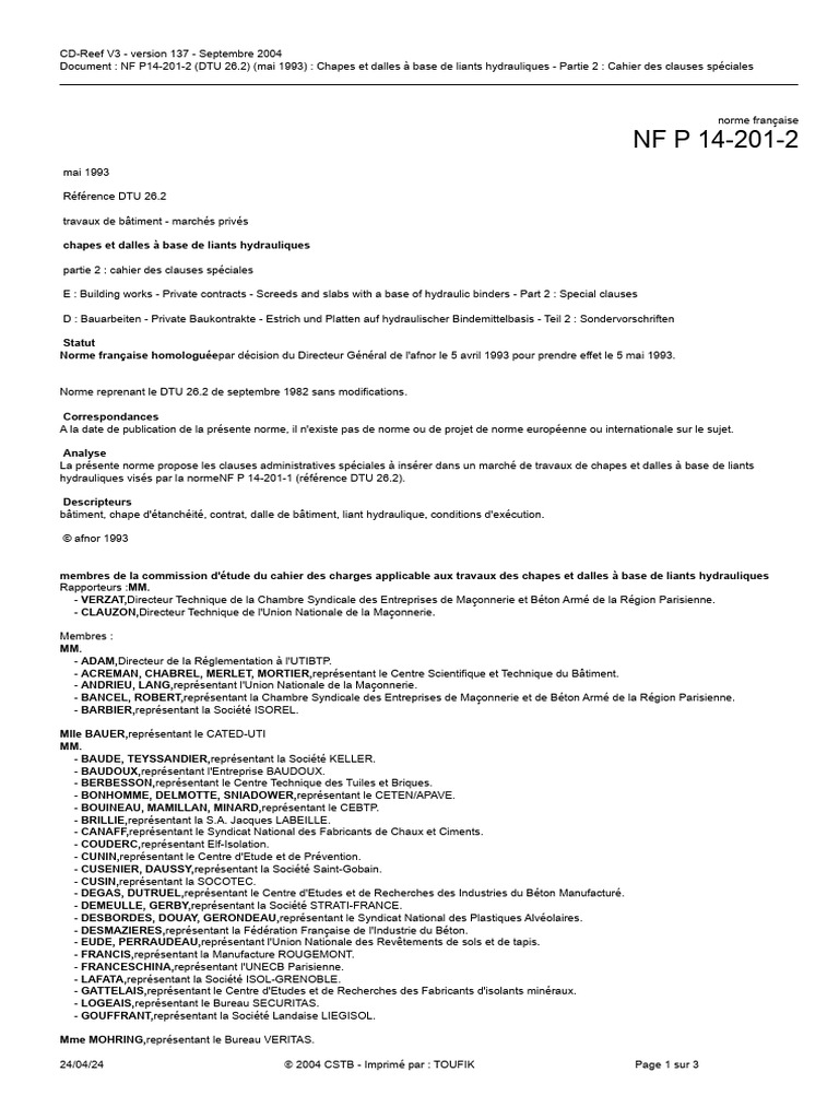 Clauses spéciales DTU 26.2 pour chapes | PDF | Code de la construction ...