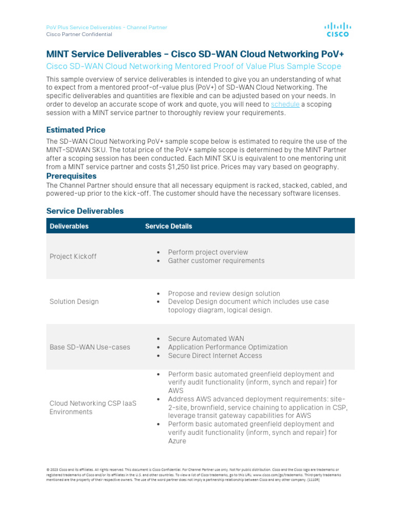 MINT SD WAN Cloud Networking PoV Plus Scope Guide | PDF | Cloud ...