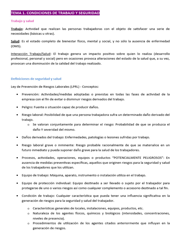 Fol Tema 1 | PDF | Riesgo | Seguridad y salud ocupacional