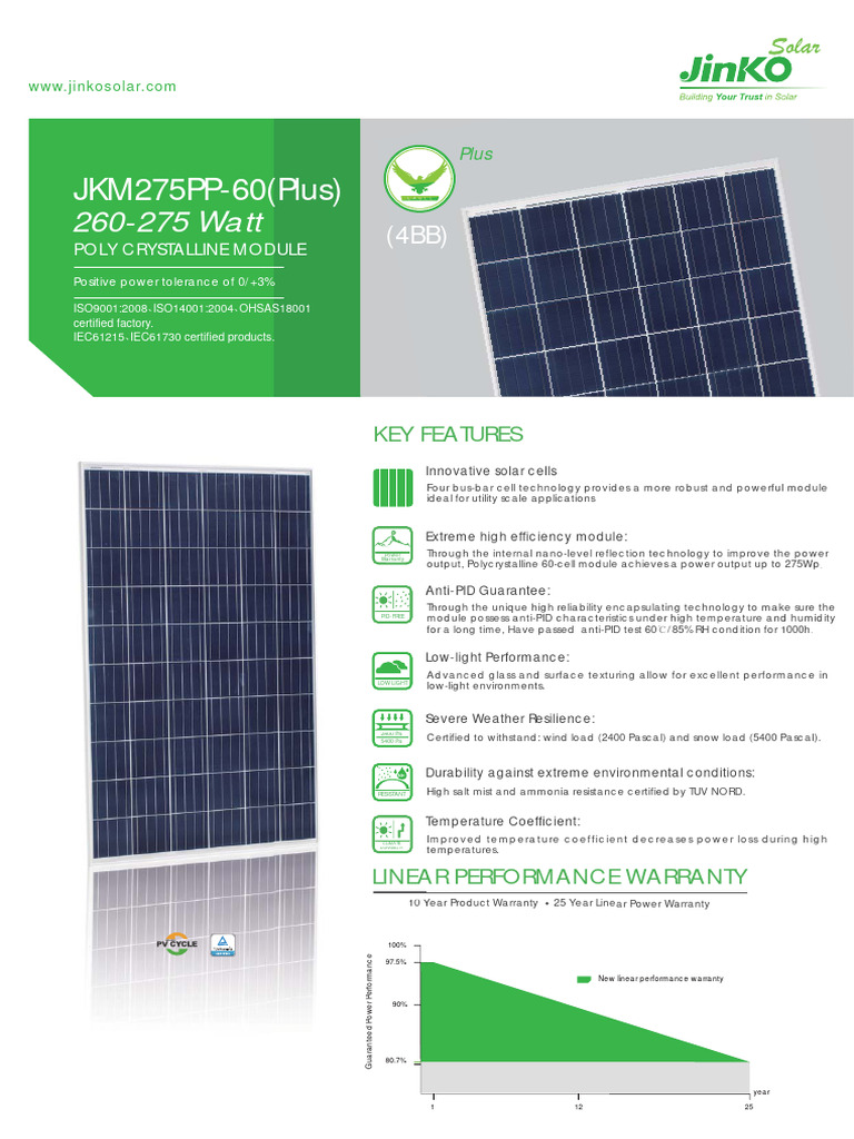 EN Eagle+ 275PP (Plus) 60 - Rev2015 | PDF | Solar Cell | Energy Conversion