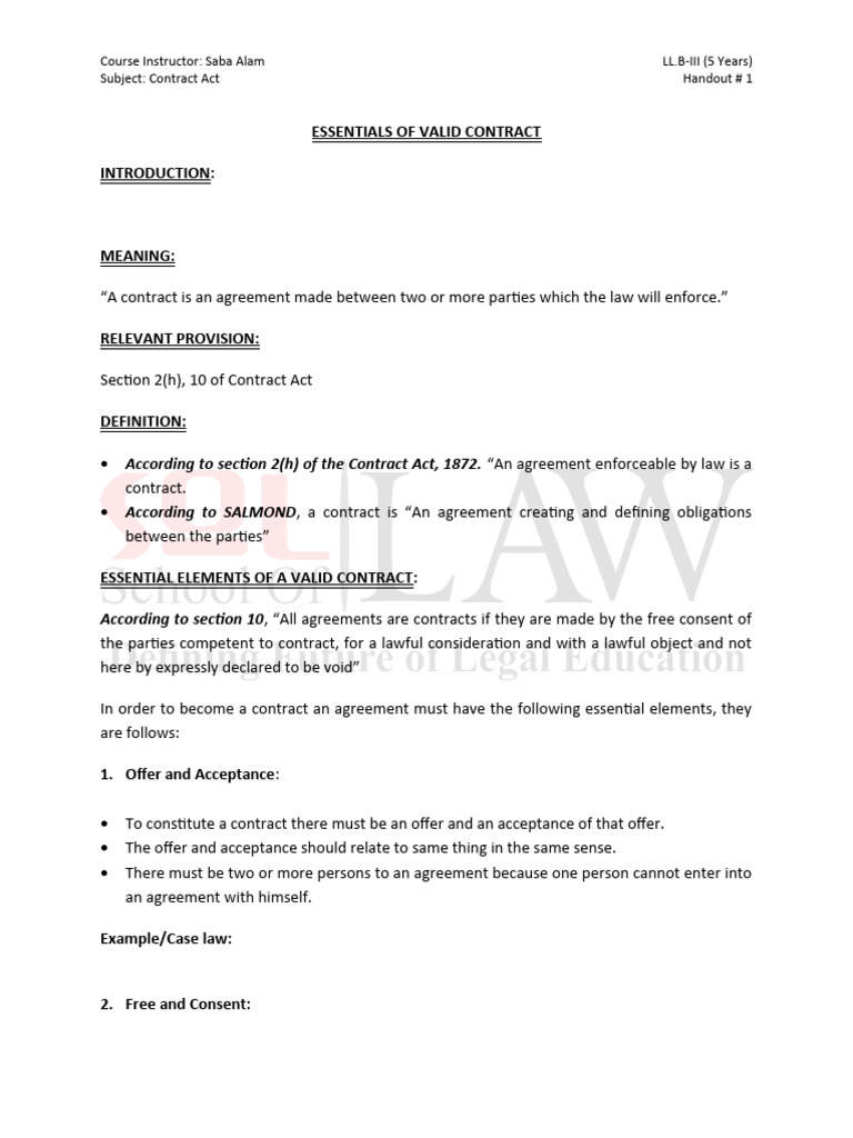 1 essentials of valid contract 1 pdf legal ethics legal concepts