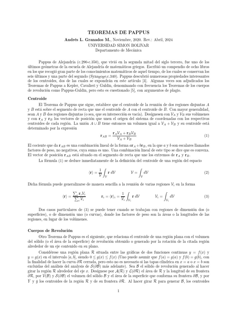 Teoremas de Pappus en Mecánica Matemática | PDF | Curva | Integral