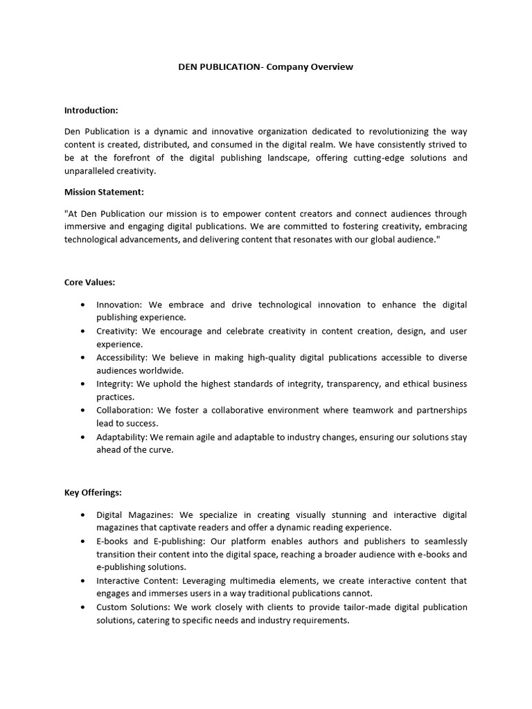 Den Publication Company Overview Pdf Electronic Publishing