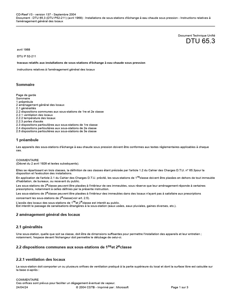 Aménagement des Sous-Stations DTU 65.3 | PDF | Code de la construction ...