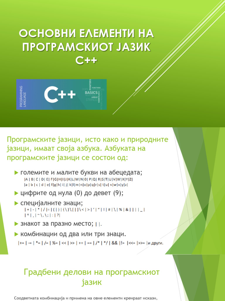 Основни елементи на програмскиот јазик C++ | PDF