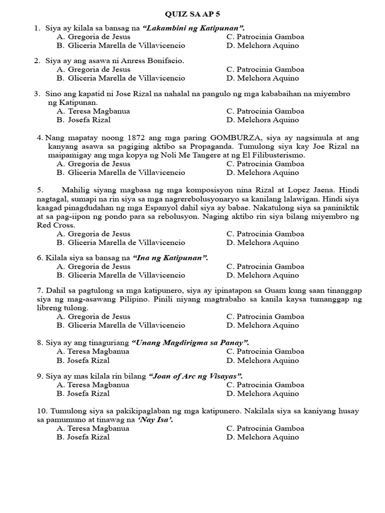 Quiz Sa Ap 5 | PDF