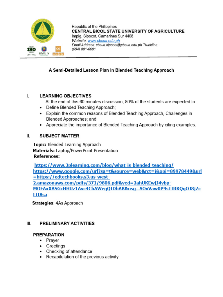 Blended Teaching Lesson Plan | PDF | Learning | Educational Technology