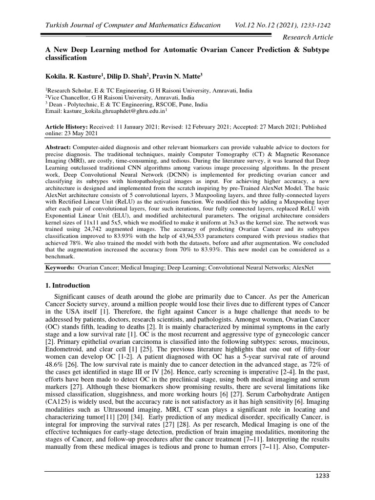 A New Deep Learning Method For Automatic Ovarian Cancer Prediction ...