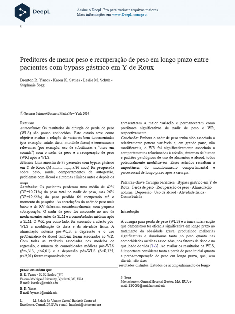 Preditores de Peso em Cirurgia Bariátrica | PDF | Depressão | Alcoolismo