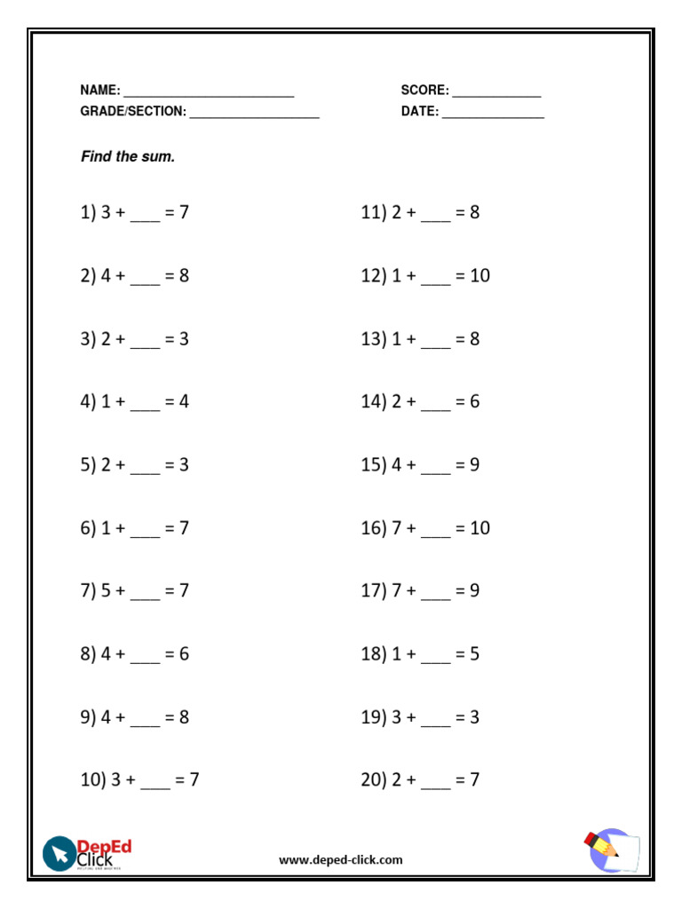 Grade 2 Addition Activity Sheet | PDF