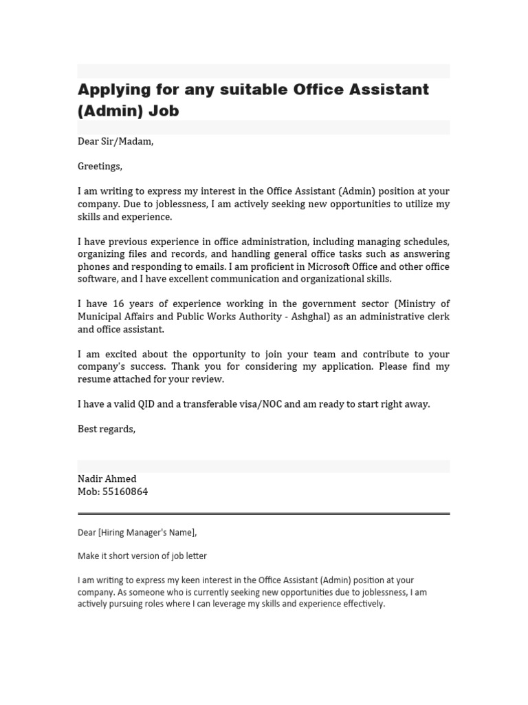 Applying for any suitable Office Assistant | PDF | Résumé | Computing