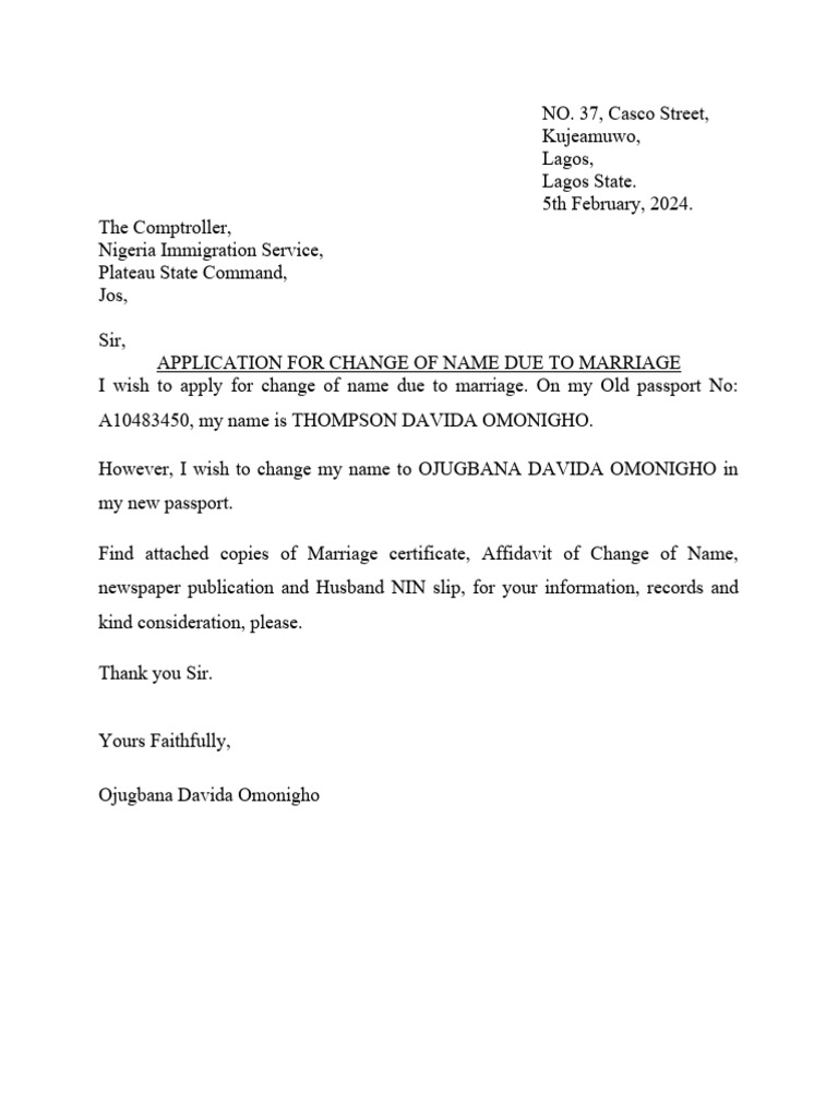Change of Name Due To Marriage | PDF
